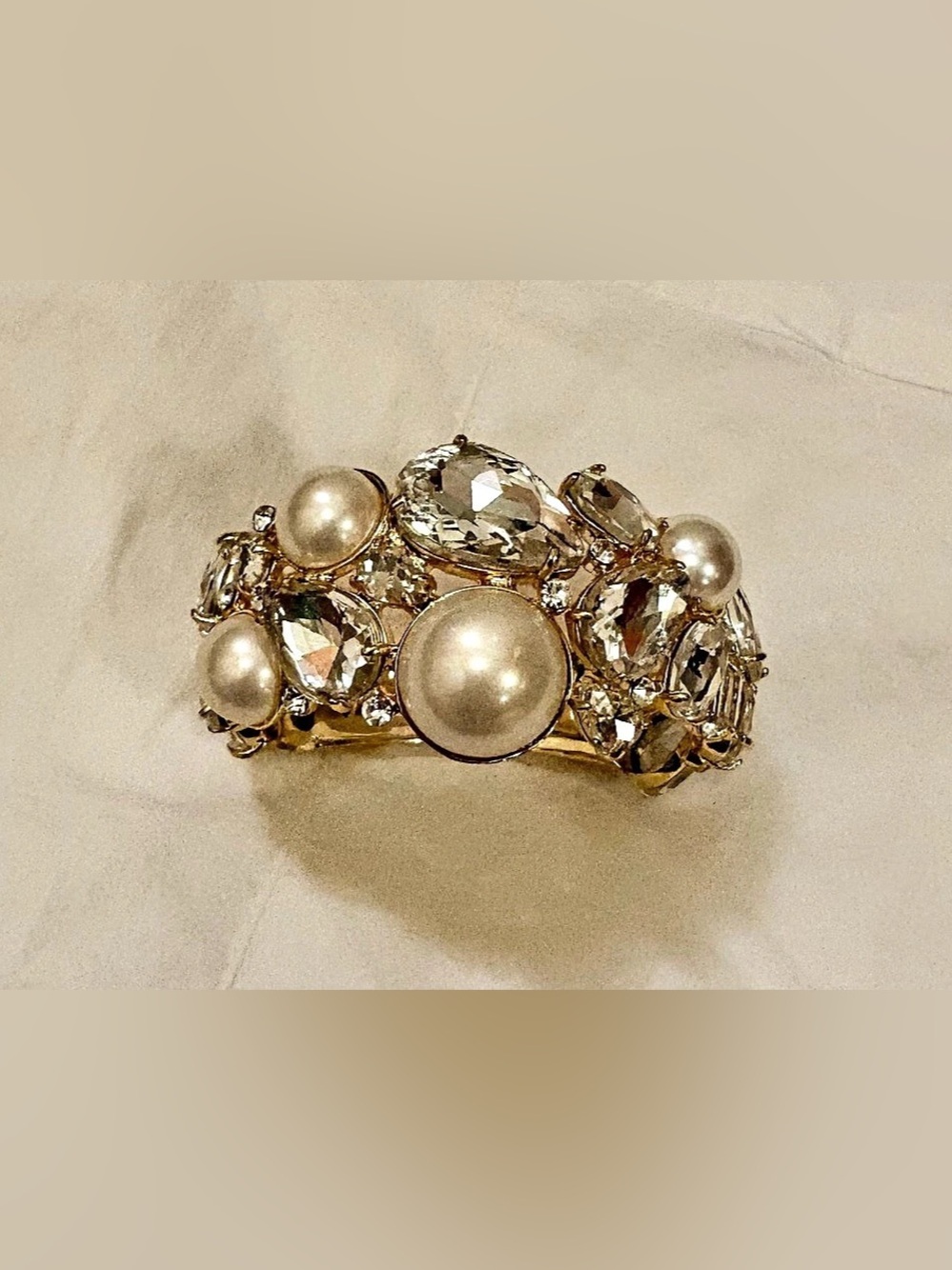 J.Crew Pearl & Crystal Gold Cuff Statement Bracelet